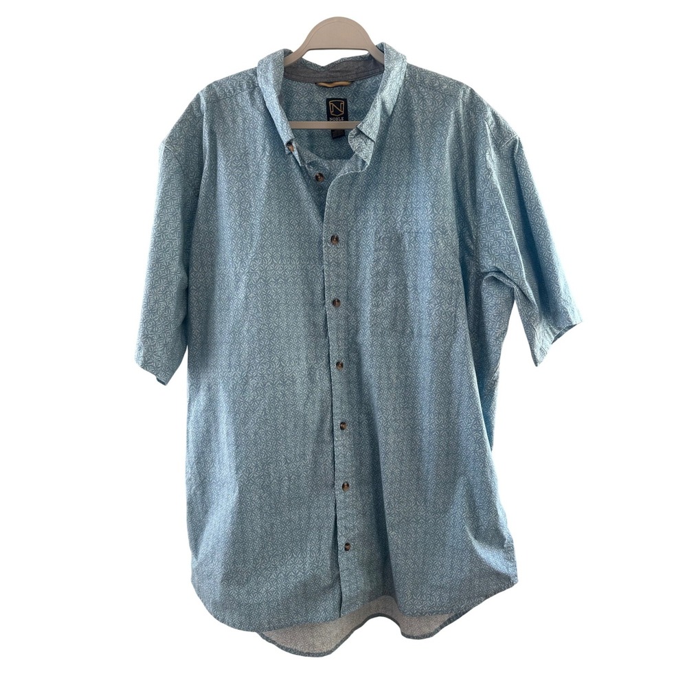 Noble Outfitters Mens XXL Tall Short Sleeve Blue Button Up Shirt Geometric Print